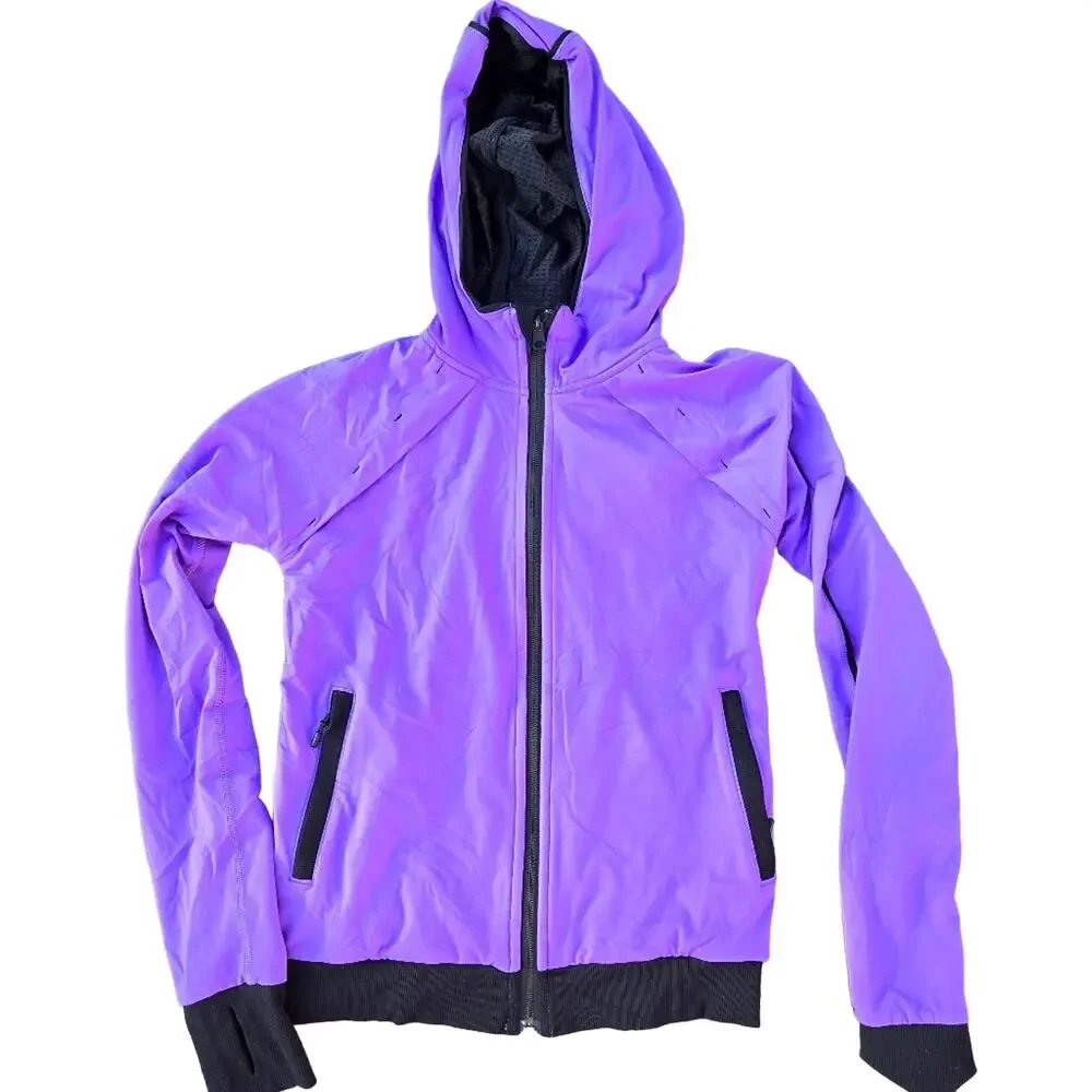 Ivivva girls sz 12 reversible purple black zip hooded jacket